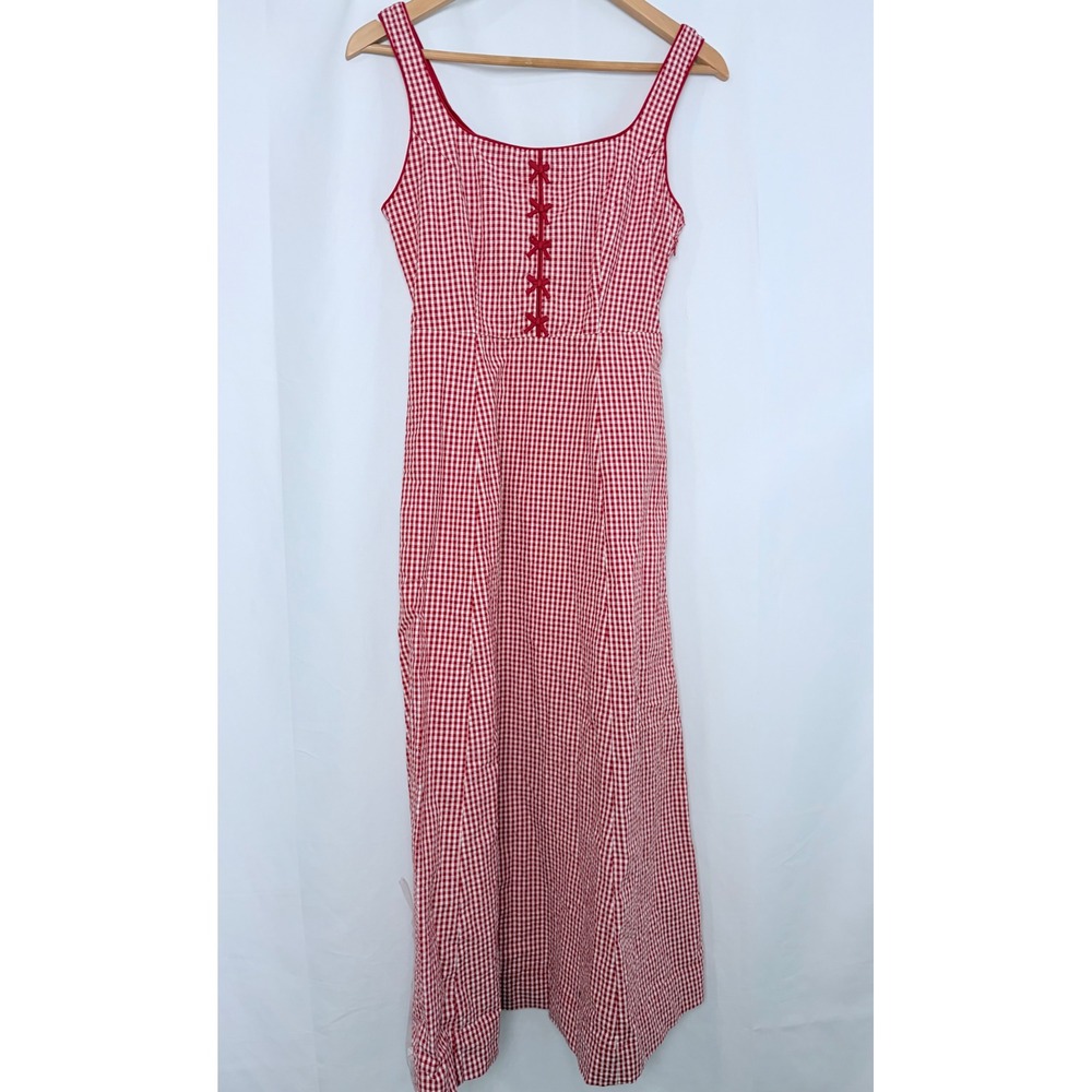 Rachel Zoe Red Gingham Cotton Maxi Dress Bow Size 2 Sleeveless Picnic Summer